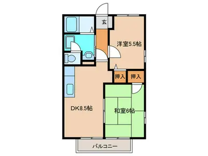 ハートホーム八ッ橋A(2DK/2階)の間取り写真