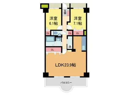シャンテ川西4号棟(2LDK/14階)の間取り写真