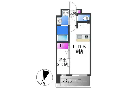LUXE玉造南(1LDK/14階)の間取り写真