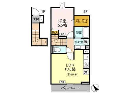 ディールーム甲州街道(1LDK/2階)の間取り写真