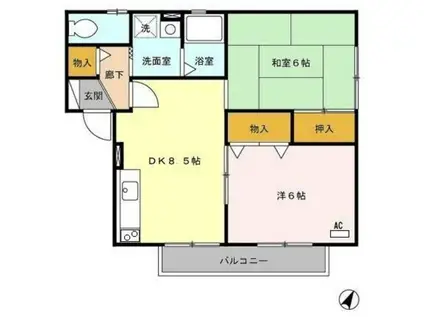 プリシアード II棟(2DK/2階)の間取り写真