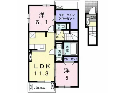 五十鈴川フロント B(2LDK/2階)の間取り写真