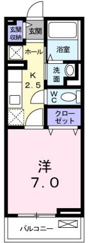 キルシュ ブラウ(1K/2階)の間取り写真