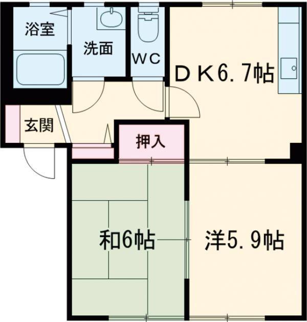 ボナール(2DK/2階)の間取り写真