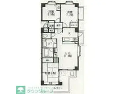 ロイヤルステージヒルズ緑園都市(3LDK/4階)の間取り写真