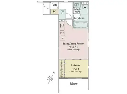 MOCXION扇(1LDK/2階)の間取り写真