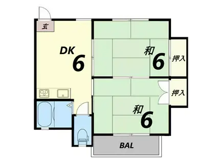市隆ハイツ立花2番館(2DK/1階)の間取り写真
