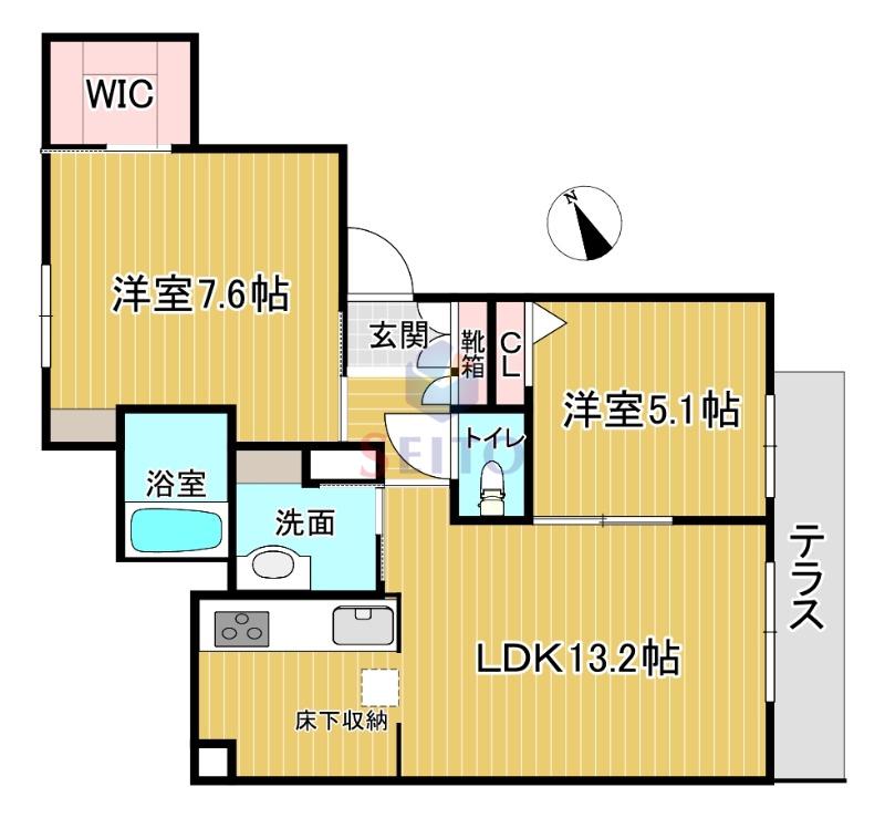 ラ メゾン 大門(2LDK/1階)の間取り写真