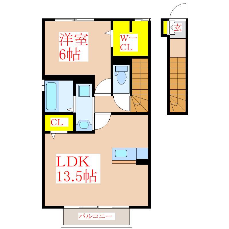D-国分中央(1LDK/2階)の間取り写真