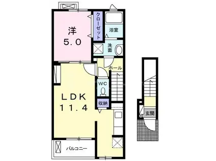 ラ・ルーチェ ユーユー(1LDK/2階)の間取り写真