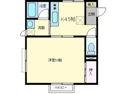 マリオスサイドA(1K/1階)の間取り写真