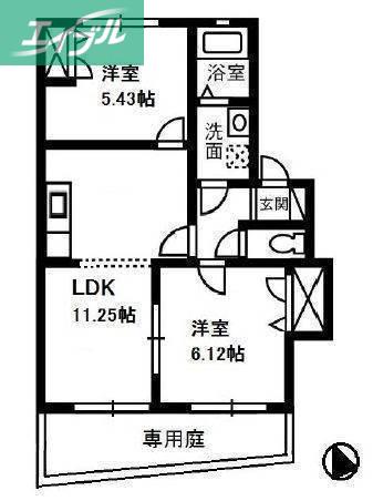 リバーシティー22 A棟(2LDK/1階)の間取り写真