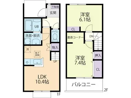 7/1深谷市田中テラスハウス A(2LDK/1階)の間取り写真