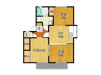 KIIコート六番館(3DK/1階)の間取り写真