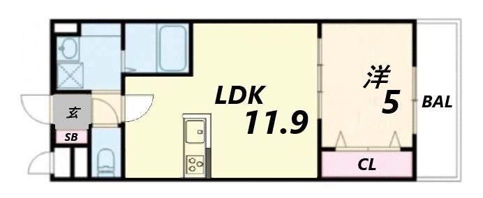グレイスリンデンバンV(1LDK/1階)の間取り写真