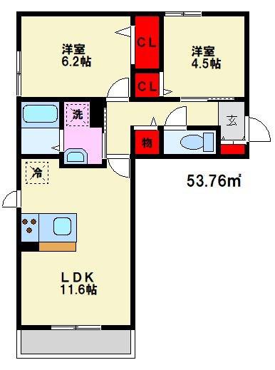 D-ROOM西長住 弐番館(2LDK/1階)の間取り写真