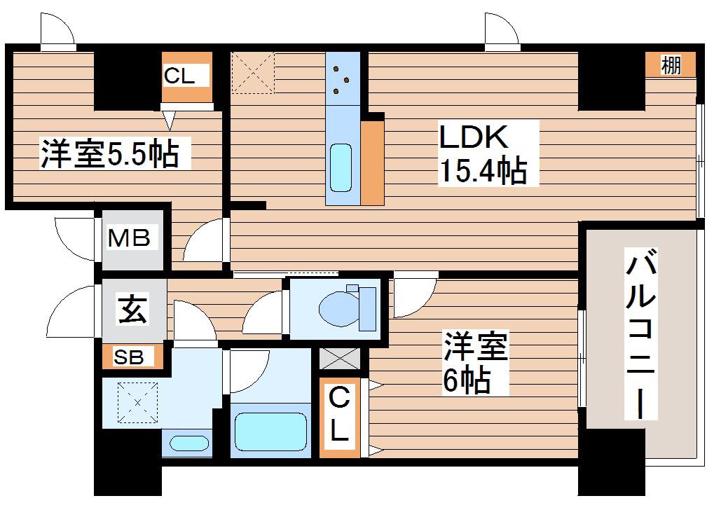 エクルベージュ(2LDK/8階)の間取り写真