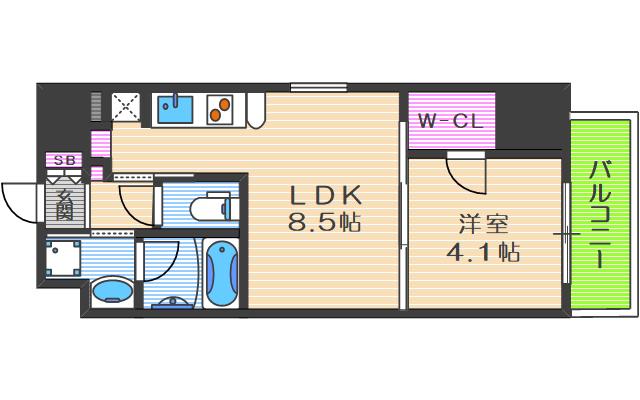 アーバネックス四ツ橋(1LDK/14階)の間取り写真