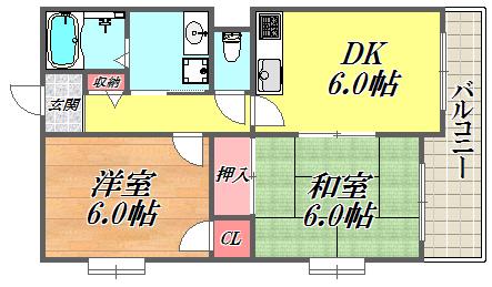 ヴェルテスIKEMOTO(2DK/4階)の間取り写真