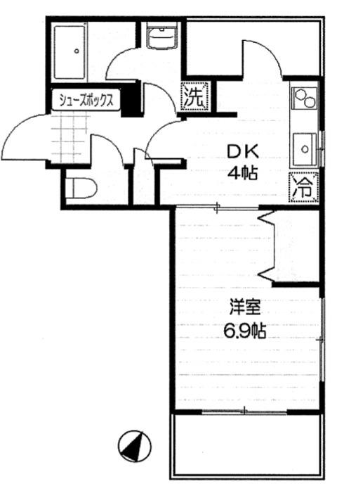 グリーンコートの坂(1DK/2階)の間取り写真