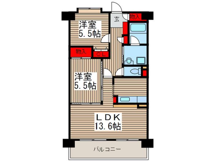 プリーザメント鳩ヶ谷(2LDK/2階)の間取り写真