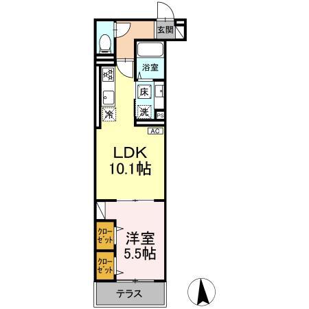 Dアセット栄町(1LDK/3階)の間取り写真