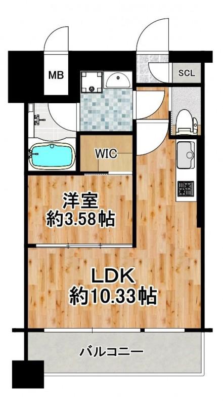 プレジオ弁天町EURO(1LDK/9階)の間取り写真