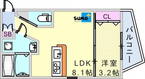 コティ下三条町(1LDK/3階)の間取り写真