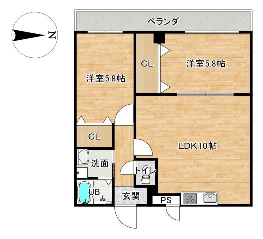 レレーヴロゼ(2LDK/4階)の間取り写真