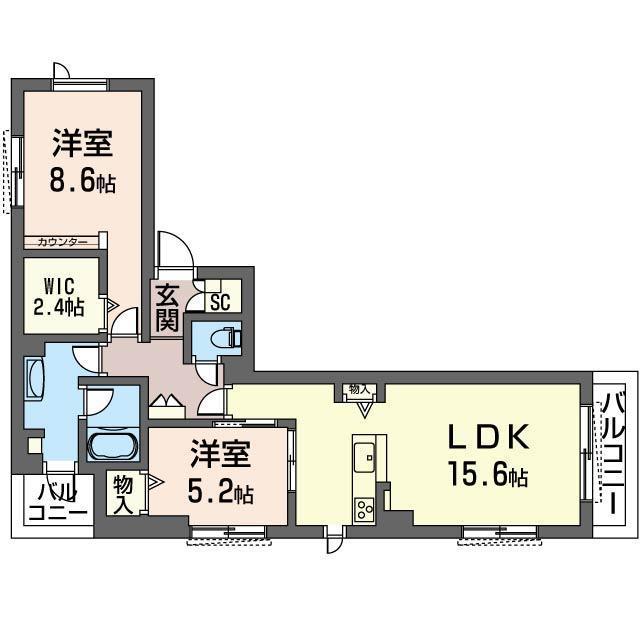 アヴェニール 調の杜(2LDK/2階)の間取り写真