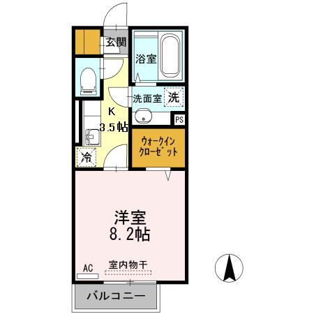 熊本市電健軍線 健軍校前駅 徒歩6分 2階建 築11年(1K/2階)の間取り写真