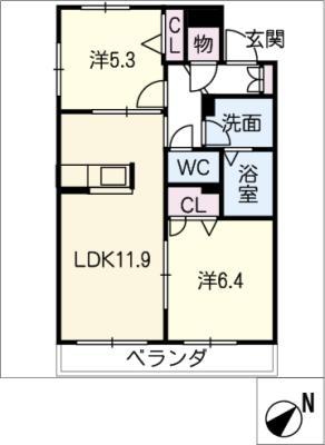ルーチェ(2LDK/1階)の間取り写真