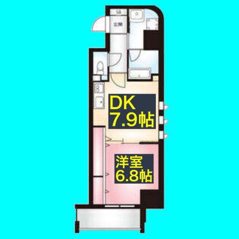 ディアコート白川(1DK/7階)の間取り写真
