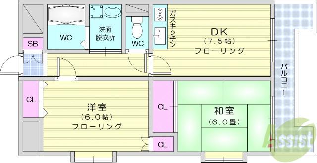 レオンヒル長町(2DK/5階)の間取り写真