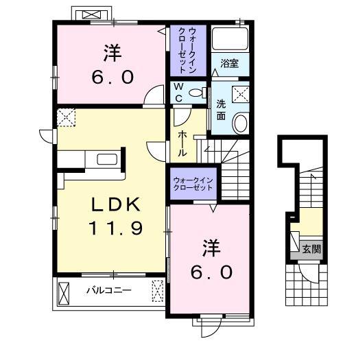 はみんぐ プリュネ(2LDK/2階)の間取り写真