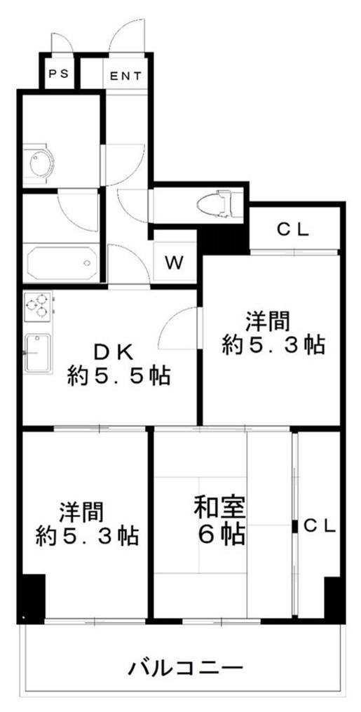 ワコー第一新狭山マンション(3DK/8階)の間取り写真
