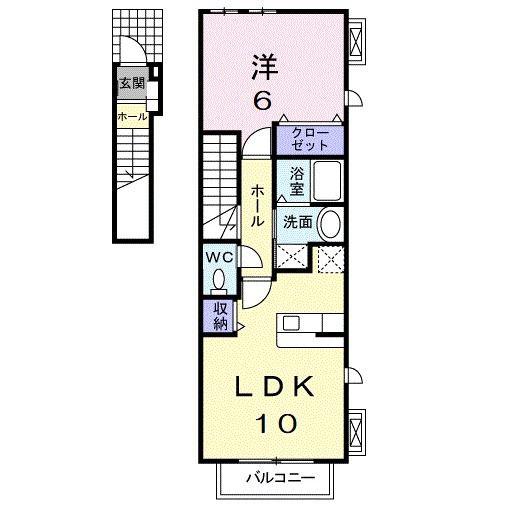 ラフィーネ不動 上平井(1LDK/2階)の間取り写真