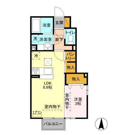 プラシエンテ B(1LDK/1階)の間取り写真