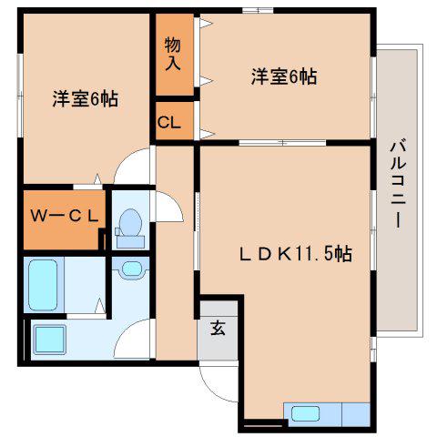 グランドゥールC(2LDK/1階)の間取り写真
