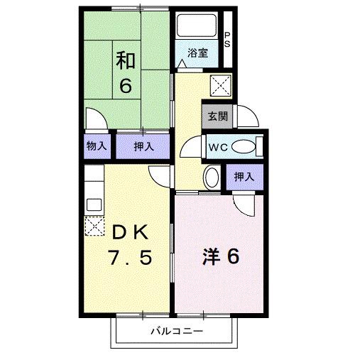 ベルメゾン姫野B(2DK/2階)の間取り写真
