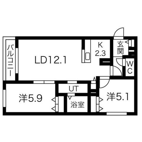 ブランシャール西28丁目(2LDK/3階)の間取り写真
