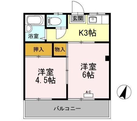 コスモハイツ福生(2K/1階)の間取り写真