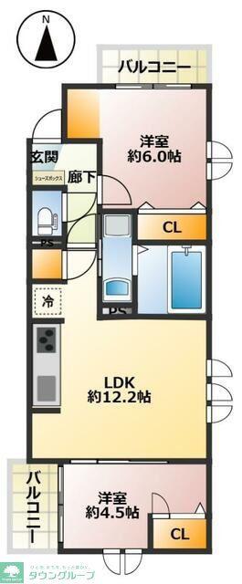 グローリーヒルズ(2LDK/1階)の間取り写真