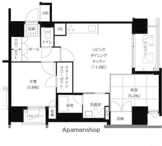 レジディア西新(2LDK/14階)の間取り写真