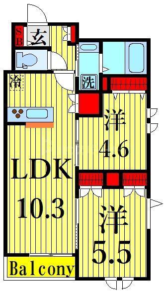 レ セレニタII(2LDK/1階)の間取り写真