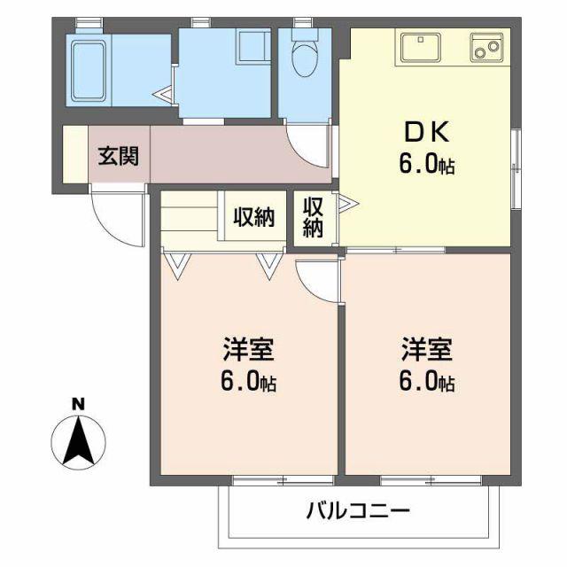 ファミーユ中野A棟(2K/1階)の間取り写真