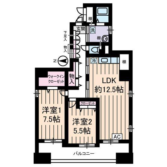 シャンテメゾン田仲(2LDK/5階)の間取り写真
