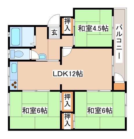 名谷1団地3号棟(3LDK/1階)の間取り写真