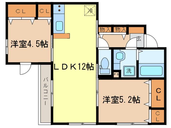 CALM CUBE(2LDK/3階)の間取り写真