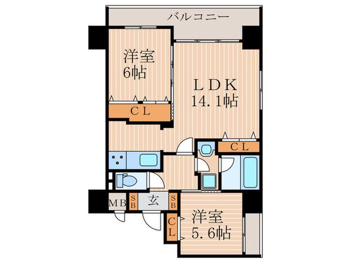 ルーエ五条堀川(2LDK/3階)の間取り写真